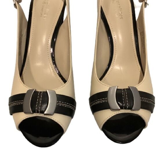 NATURALIZER PEEP TOE SLINGBACK BLACK AND CREAM LEATHER HEELS SIZE 9 NWOT‎ - Picture 7 of 9